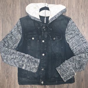 Free People Denim and Knit Hooded Jacket
